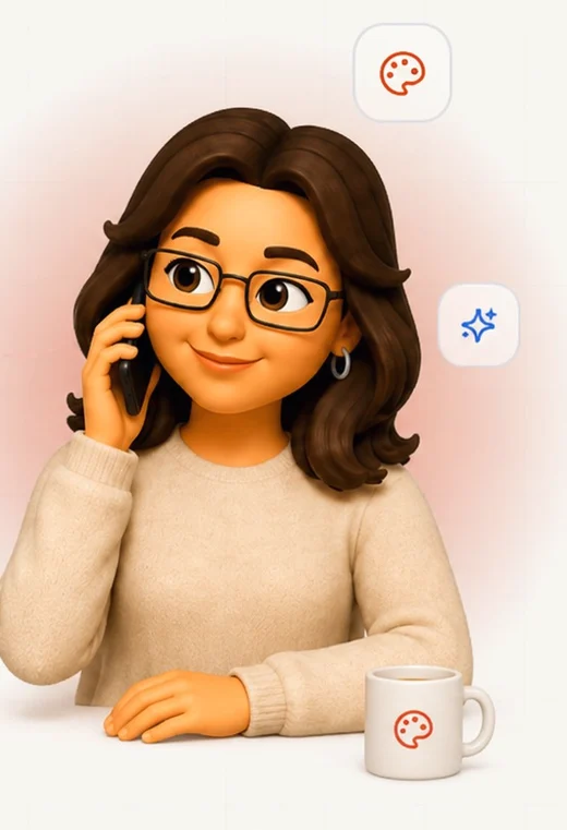 Nat, designer de l'atelier, au téléphone avec un client.